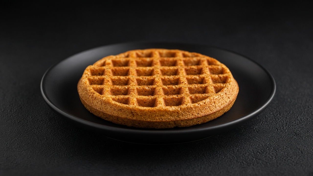 A deep golden, firm-crusted waffle speckled with warm spices, fresh from the iron.