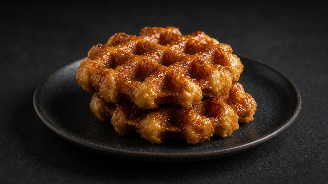 Golden Liège waffles with caramelised pearl sugar on the surface.