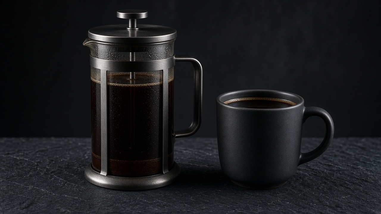 A mug of dark, full-bodied coffee.