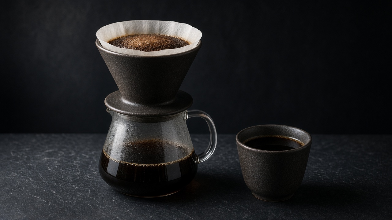 A mug of clear, dark coffee with a thin layer of foam.